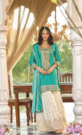 Noor Emerald Green & Ivory Embroidered Sharara Set